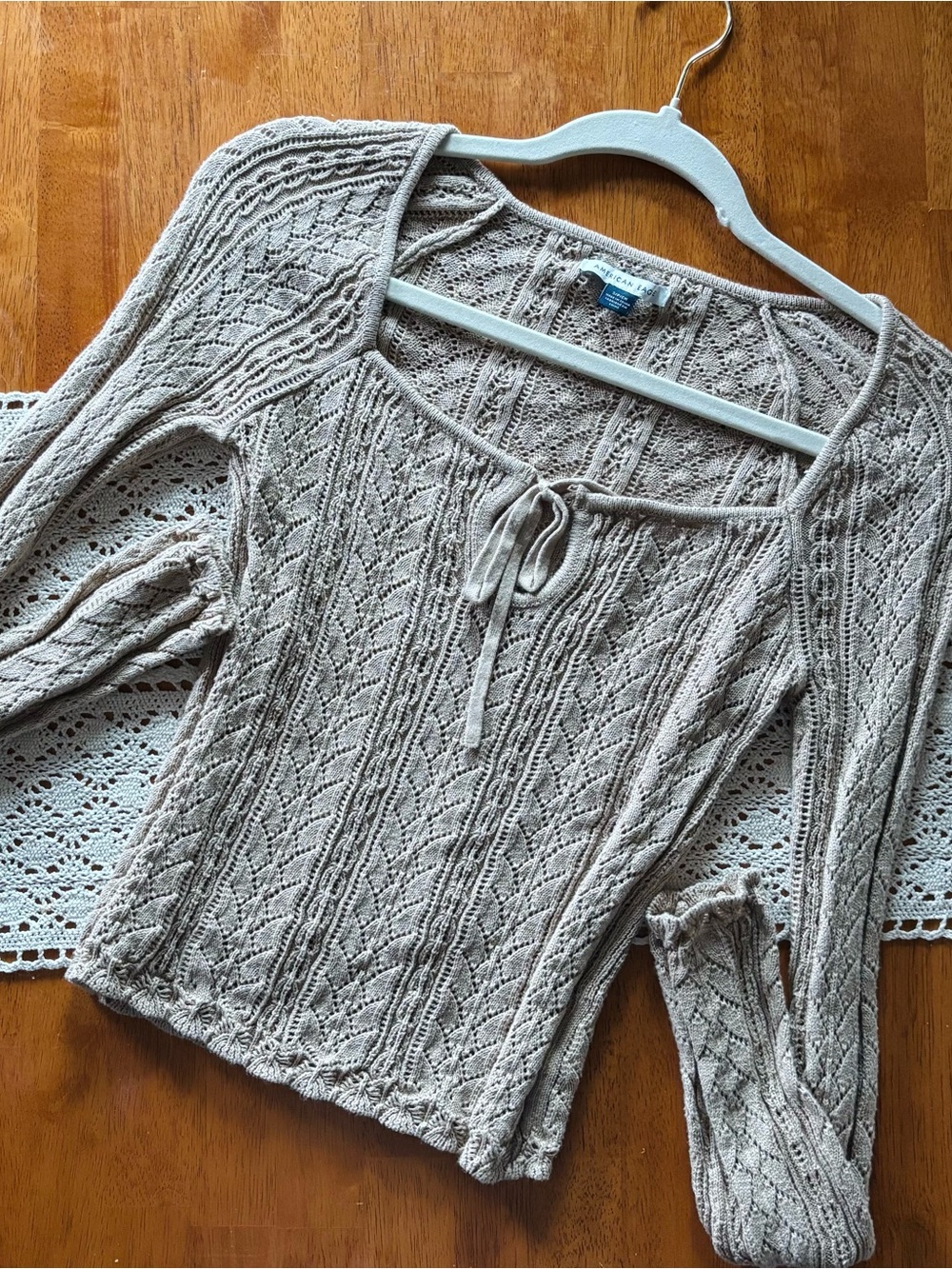 AE - Beige Knit Tie-Front Square Neck Sweater